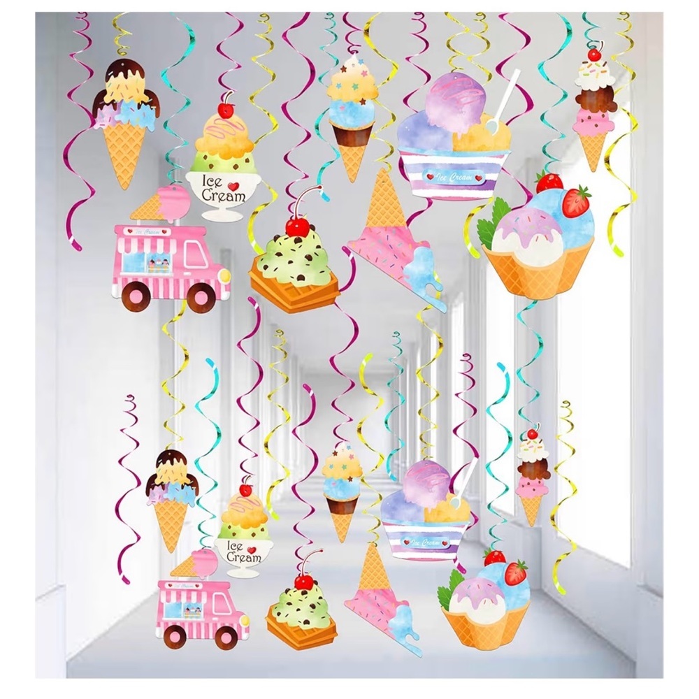 Ice Cream Party Hanging Decorations, NWT!! Puffy Ice Cream Not Included